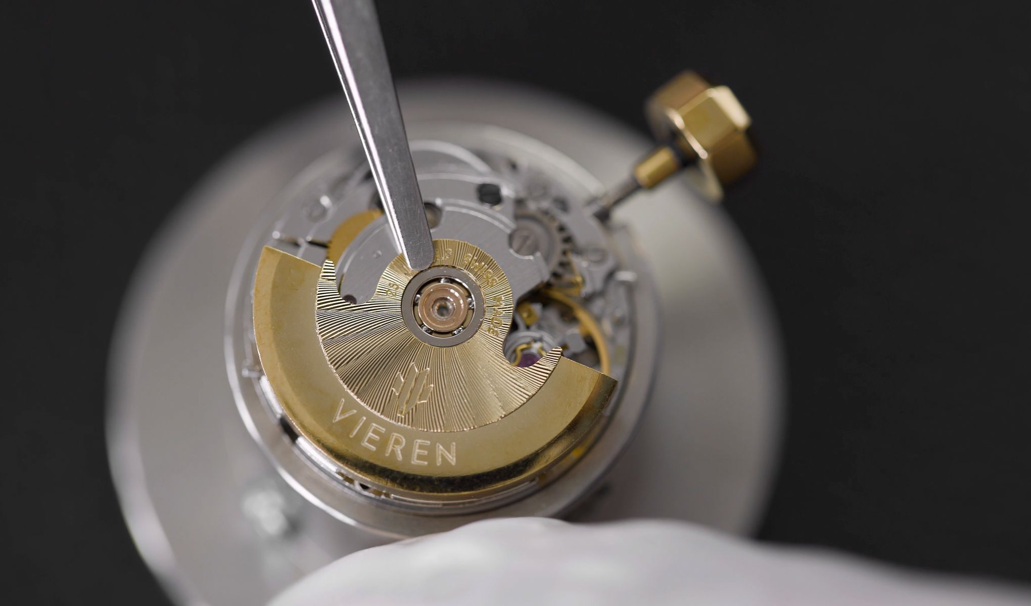 Mechanical watch movement close up